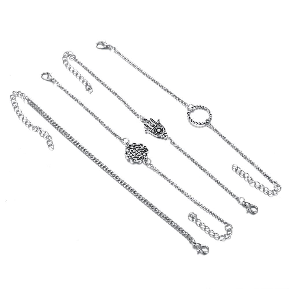 4 Piece Hamsa Set 18K White Gold Plated Bracelet in 18K White Gold Plated