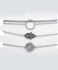 4 Piece Hamsa Set 18K White Gold Plated Bracelet in 18K White Gold Plated