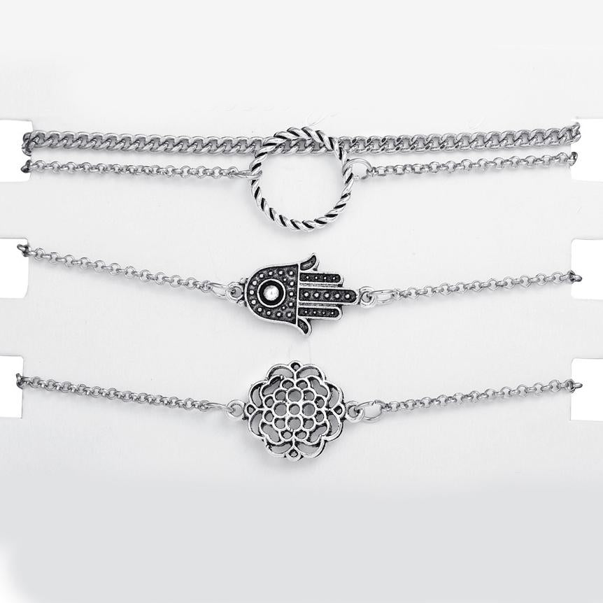 4 Piece Hamsa Set 18K White Gold Plated Bracelet in 18K White Gold Plated