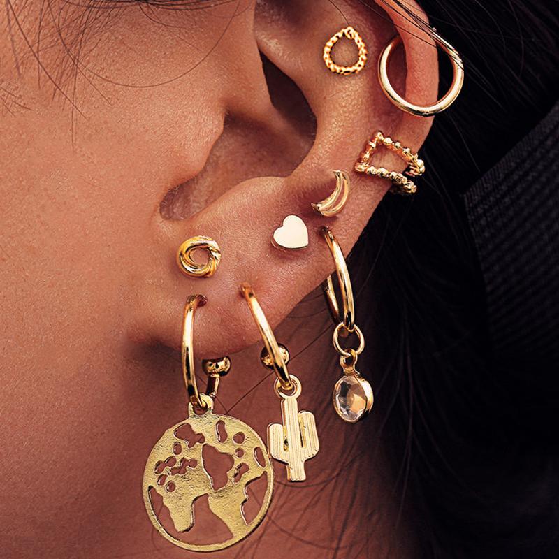 9 Piece Earring Set 18K Gold Plated Earring in 18K Gold Plated