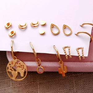 9 Piece Earring Set 18K Gold Plated Earring in 18K Gold Plated