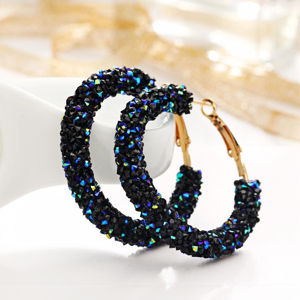 Crystaldust Hoop Earring With Gemstone  Crystals - Blue 18K Gold Plated Earring