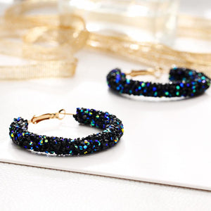 Crystaldust Hoop Earring With Austrian Crystals - Blue 18K Gold Plated Earring in 18K Gold Plated