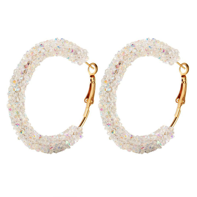 Crystaldust Hoop Earring With Gemstone  Crystals - White  18K Gold Plated Earring
