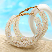 Crystaldust Hoop Earring With Gemstone  Crystals - White  18K Gold Plated Earring