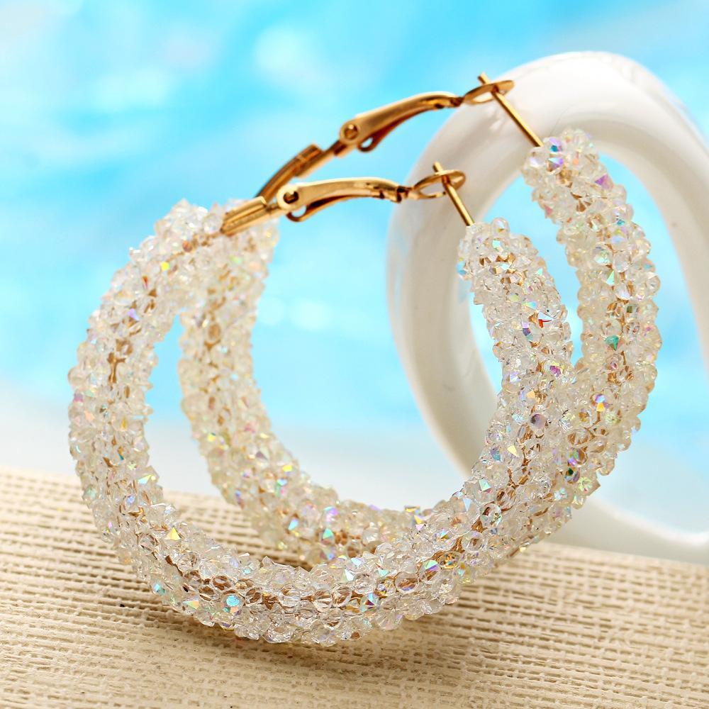 Crystaldust Hoop Earring With Gemstone  Crystals - White  18K Gold Plated Earring