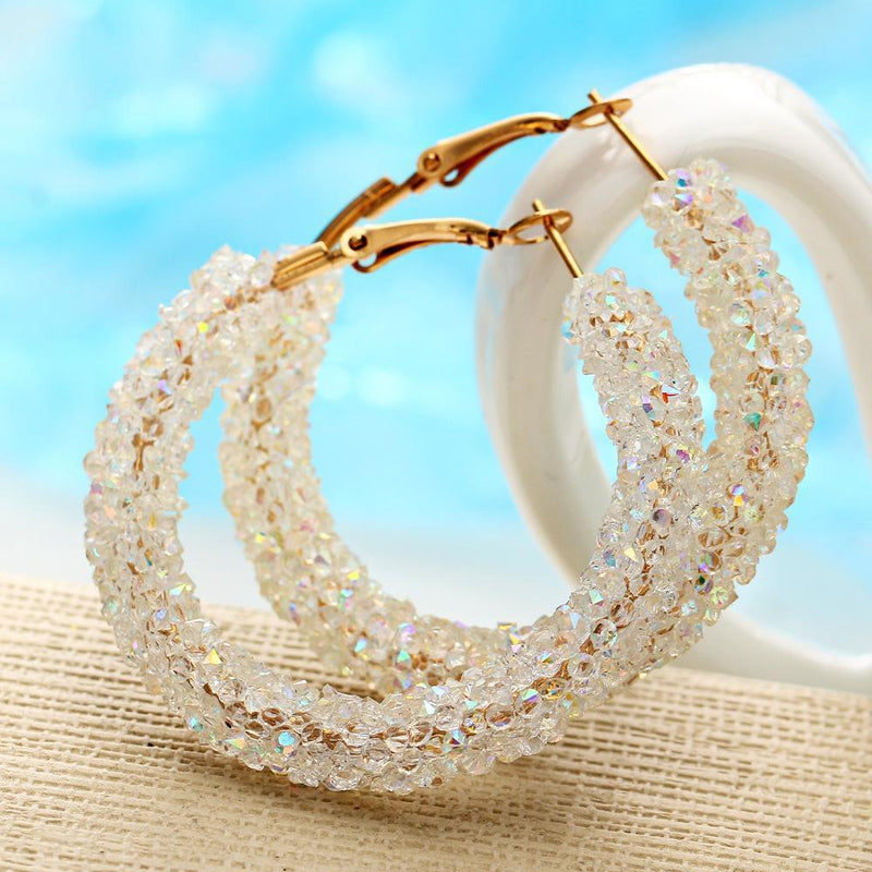Crystaldust Hoop Earring With Gemstone  Crystals - White  18K Gold Plated Earring