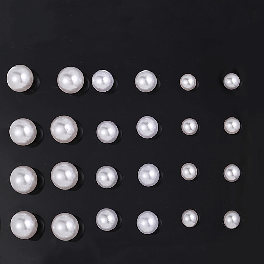 12 Piece Graduating Pearl Stud Earring Set 18K White Gold Plated Earring in 18K White Gold Plated