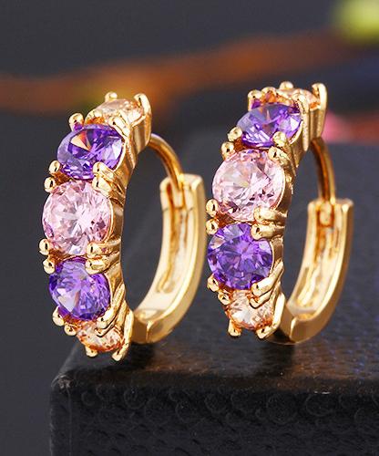 Amethyst Multistone Huggie Earring With Austrian Crystals 18K Gold Plated Earring in 18K Gold Plated