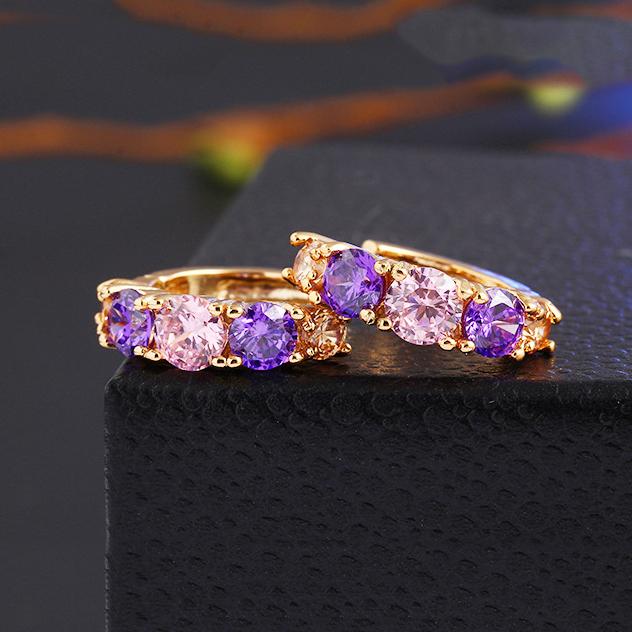 Amethyst Multistone Huggie Earring With Austrian Crystals 18K Gold Plated Earring in 18K Gold Plated