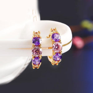 Amethyst Multistone Huggie Earring With Gemstone  Crystals 18K Gold Plated Earring