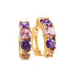 Amethyst Multistone Huggie Earring With Gemstone  Crystals 18K Gold Plated Earring