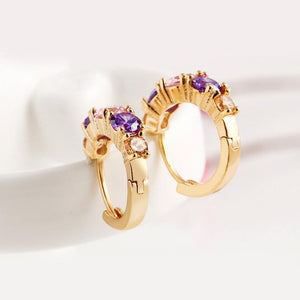 Amethyst Multistone Huggie Earring With Gemstone  Crystals 18K Gold Plated Earring