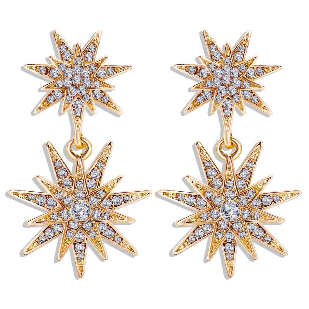 Celestial Star Drop Earring With Gemstone  Crystals 18K Gold Plated Earring