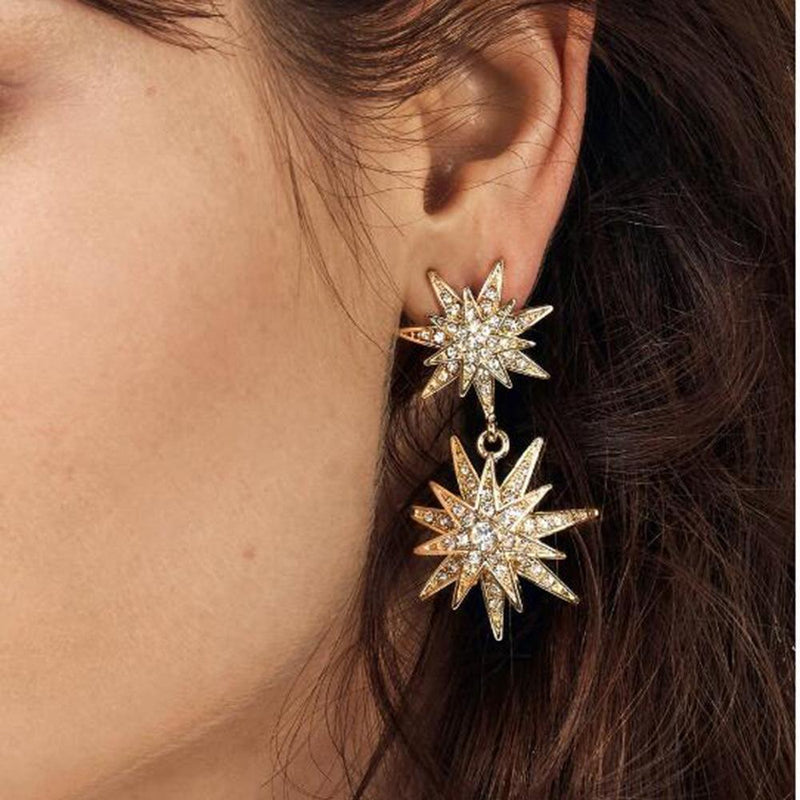 Celestial Star Drop Earring With Gemstone  Crystals 18K Gold Plated Earring
