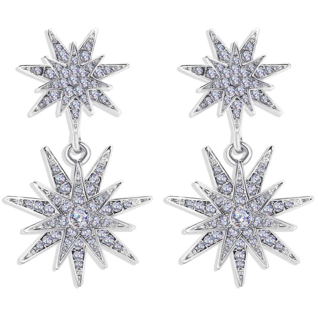 Celestial Star Drop Earring With Austrian Crystals 18K White Gold Plated Earring in 18K White Gold Plated