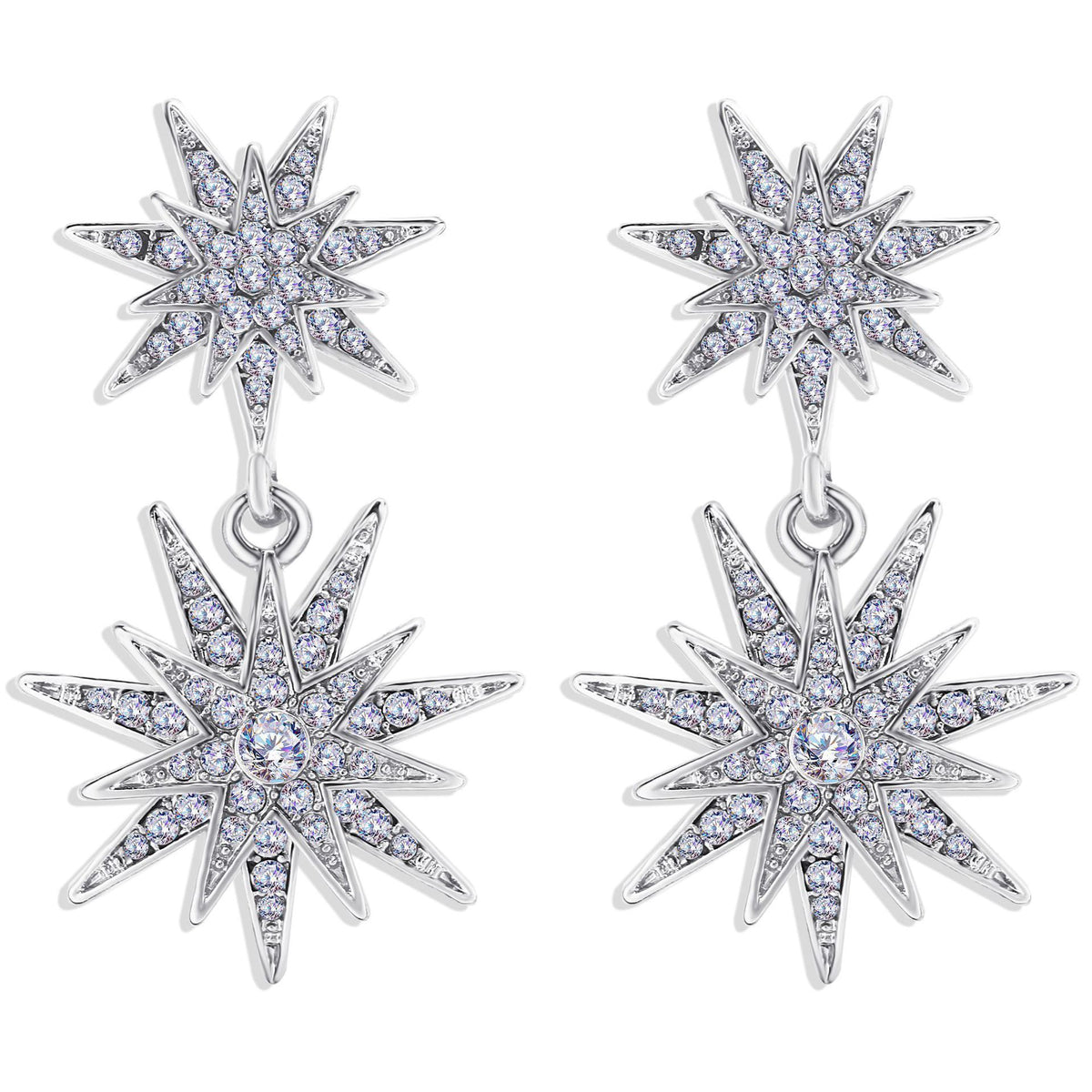 Celestial Star Drop Earring With Gemstone  Crystals 18K White Gold Plated Earring
