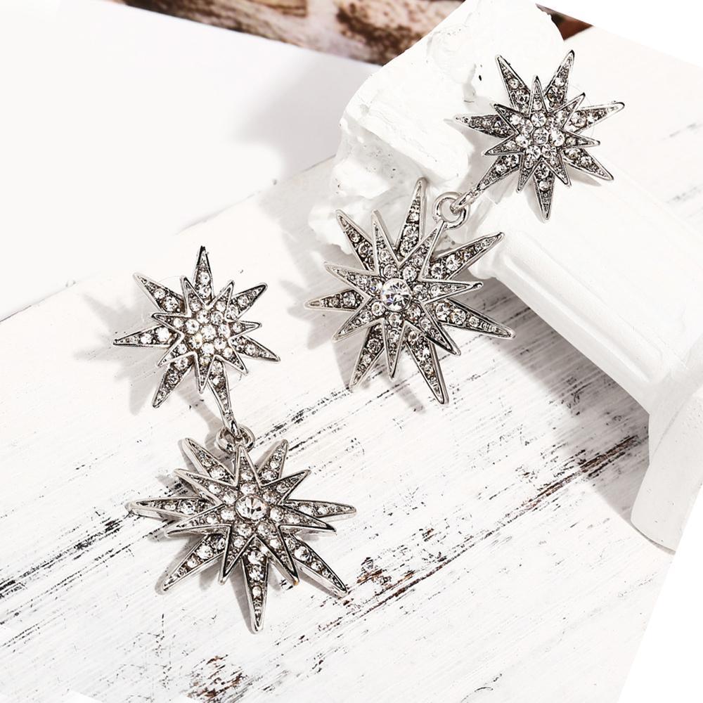 Celestial Star Drop Earring With Gemstone  Crystals 18K White Gold Plated Earring