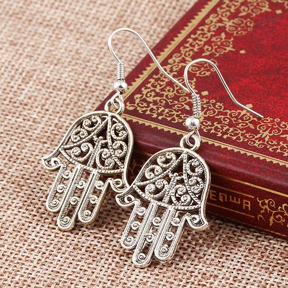 Hamsa Drop Earring 18K White Gold Plated Earring in 18K White Gold Plated