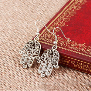 Hamsa Drop Earring 18K White Gold Plated Earring in 18K White Gold Plated