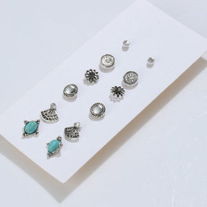 6 Piece Stud Earring 18K White Gold Plated Earring in 18K White Gold Plated