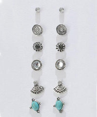 6 Piece Stud Earring 18K White Gold Plated Earring in 18K White Gold Plated