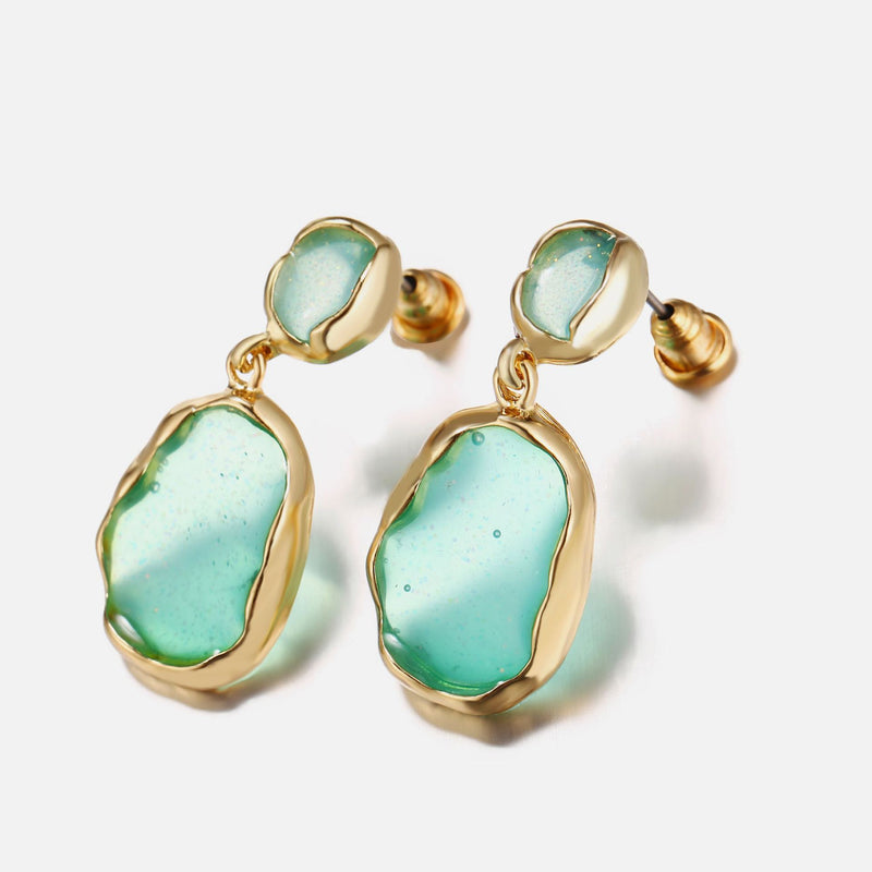 Transparent Glass Stone Drop Earring - Green 18K Gold Plated Earring in 18K Gold Plated