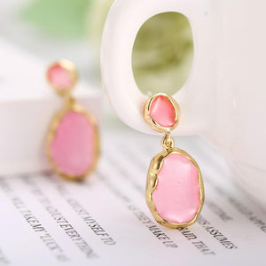 Transparent Glass Stone Drop Earring - Pink 18K Gold Plated Earring in 18K Gold Plated