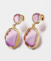 Transparent Glass Stone Drop Earring - Purple 18K Gold Plated Earring in 18K Gold Plated