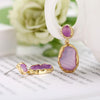 Transparent Glass Stone Drop Earring - Purple 18K Gold Plated Earring