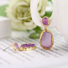 Transparent Glass Stone Drop Earring - Purple 18K Gold Plated Earring in 18K Gold Plated