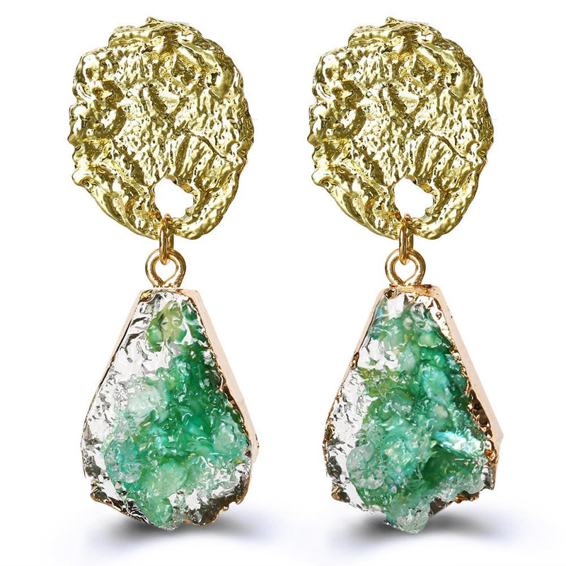 Glass Stone Drop Earring - Green 18K Gold Plated Earring in 18K Gold Plated