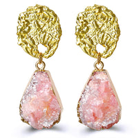Glass Stone Drop Earring - Pink 18K Gold Plated Earring