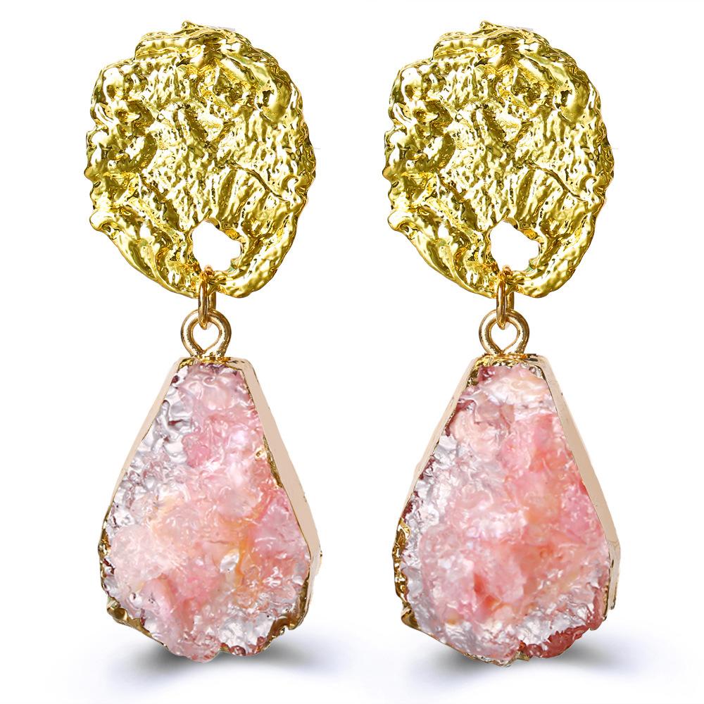 Glass Stone Drop Earring - Pink 18K Gold Plated Earring