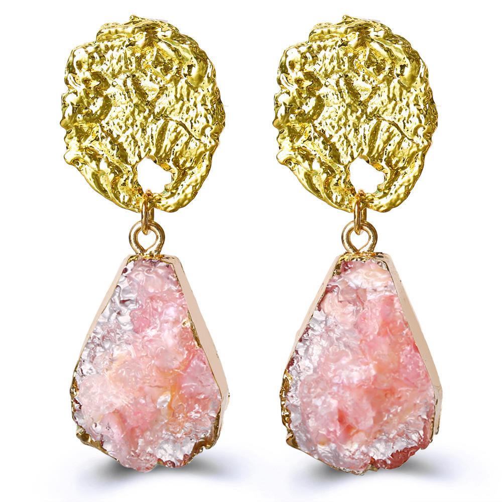 Glass Stone Drop Earring - Pink 18K Gold Plated Earring in 18K Gold Plated