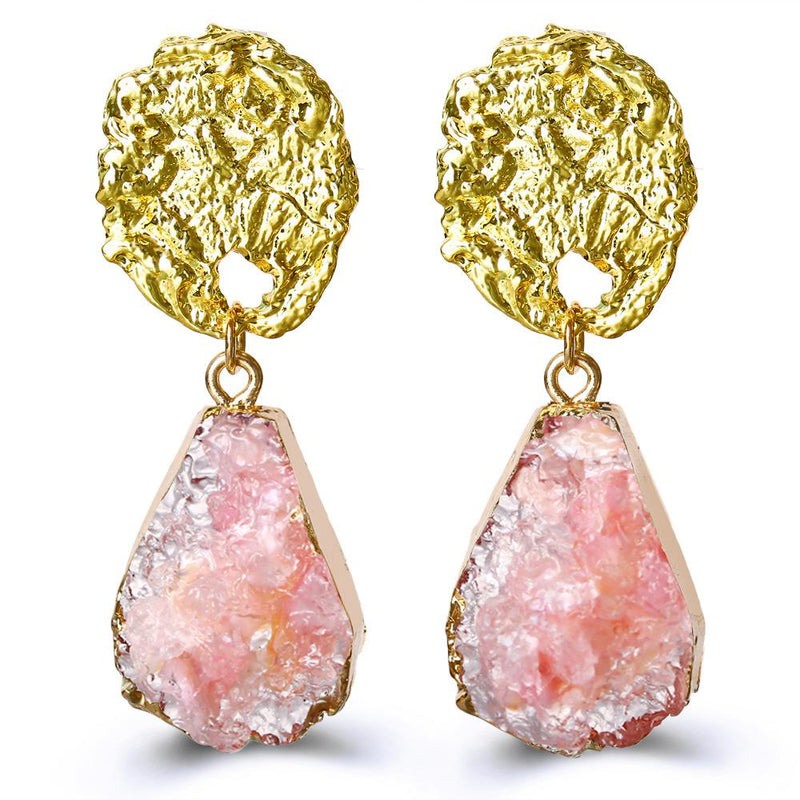 Glass Stone Drop Earring - Pink 18K Gold Plated Earring in 18K Gold Plated