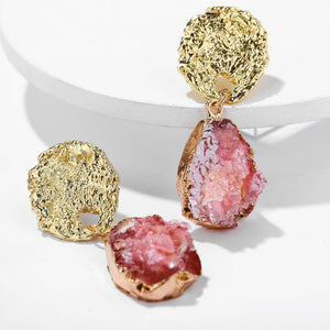 Glass Stone Drop Earring - Pink 18K Gold Plated Earring in 18K Gold Plated