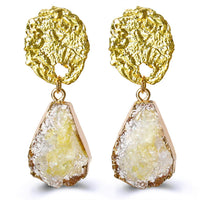 Glass Stone Drop Earring - Yellow 18K Gold Plated Earring