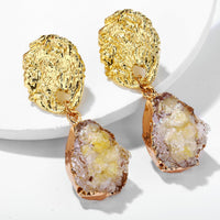 Glass Stone Drop Earring - Yellow 18K Gold Plated Earring