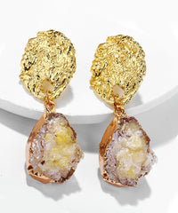 Glass Stone Drop Earring - Yellow 18K Gold Plated Earring