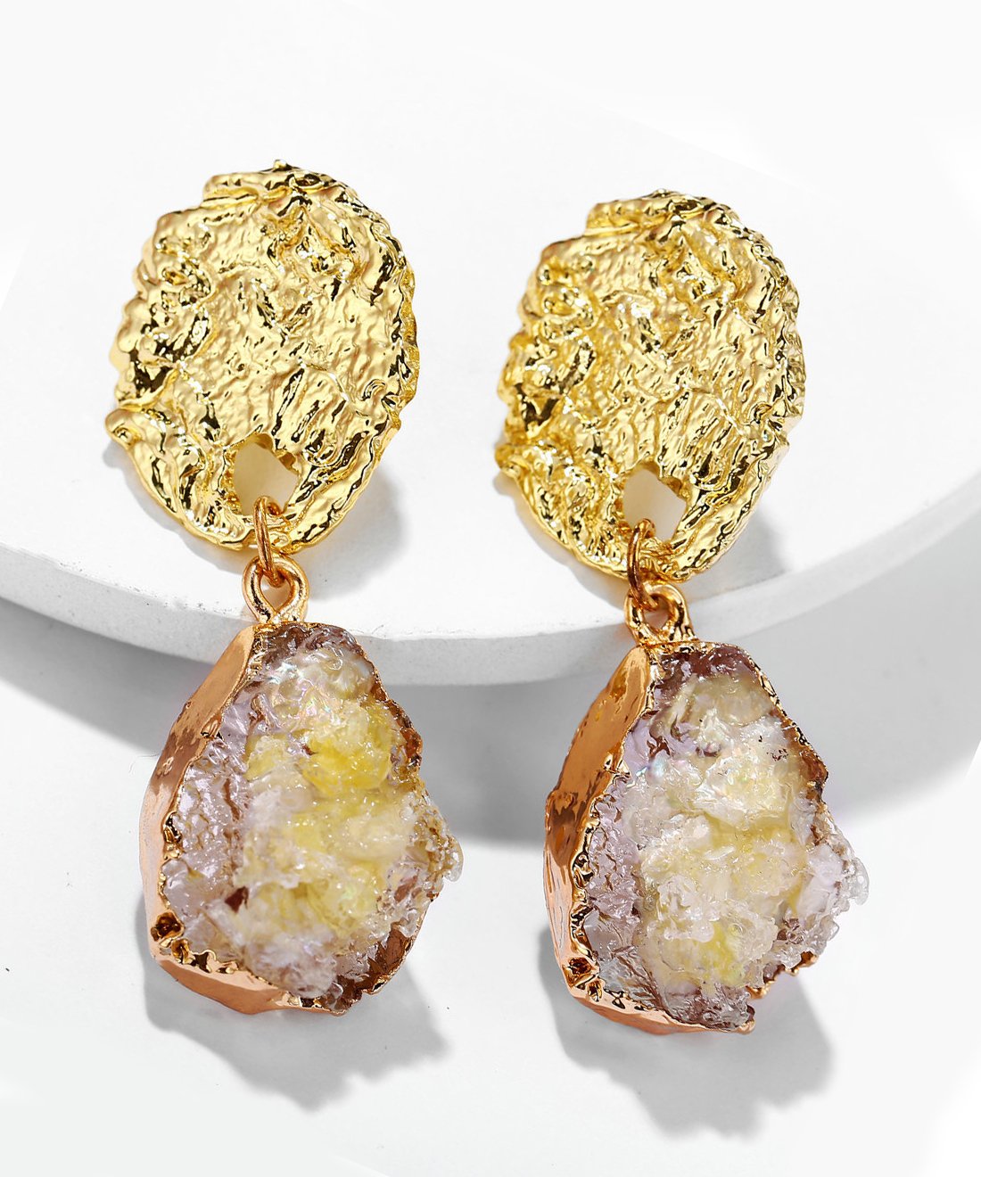 Glass Stone Drop Earring - Yellow 18K Gold Plated Earring