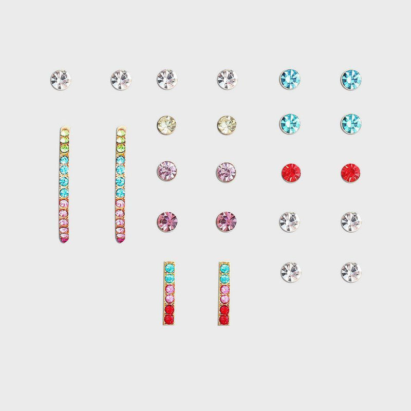 12 Piece Rainbow Set With Gemstone  Crystals 18K White Gold Plated Earring
