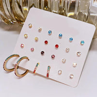 12 Piece Rainbow Set With Gemstone  Crystals 18K White Gold Plated Earring