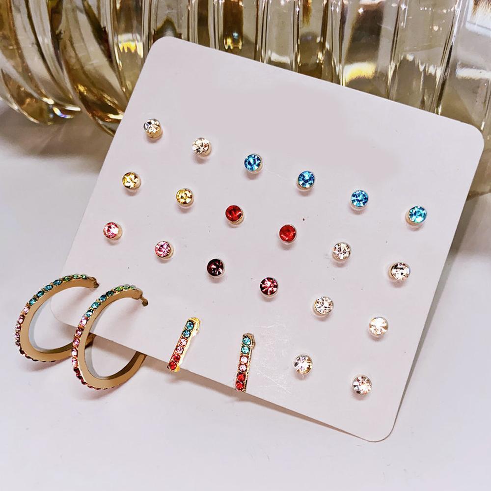 12 Piece Rainbow Set With Gemstone  Crystals 18K White Gold Plated Earring