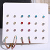 12 Piece Rainbow Set With Gemstone  Crystals 18K White Gold Plated Earring