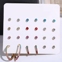 12 Piece Rainbow Set With Gemstone  Crystals 18K White Gold Plated Earring