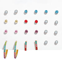 12 Piece Rainbow Set With Gemstone  Crystals 18K White Gold Plated Earring