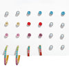 12 Piece Rainbow Set With Gemstone  Crystals 18K White Gold Plated Earring