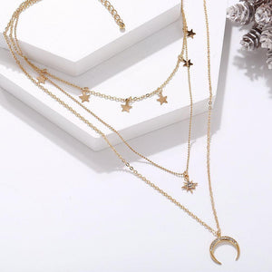 3 Piece Celestial Drop Necklace With Gemstone  Crystals 18K Gold Plated Necklace