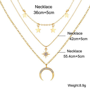 3 Piece Celestial Drop Necklace With Crystals 18K Gold Plated Necklace in 18K Gold Plated